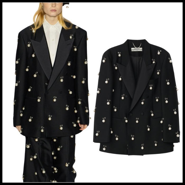 ☆PEARL EMBELLISHED WOOL SILK TUXEDO JACKET/KIMHEKIM☆