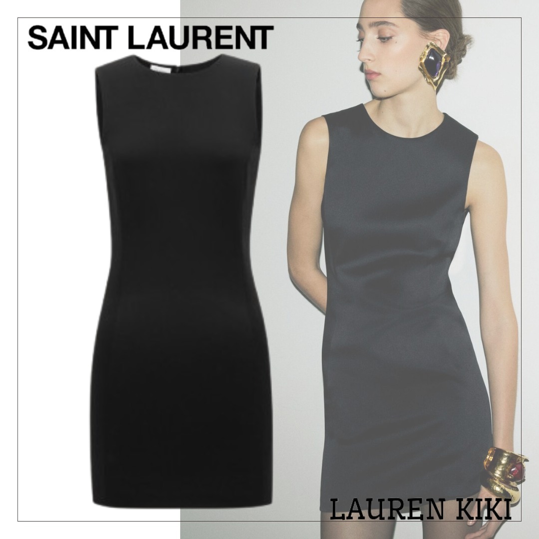 【Saint Laurent】サテンクレープ シフトドレス ミニ 直営店