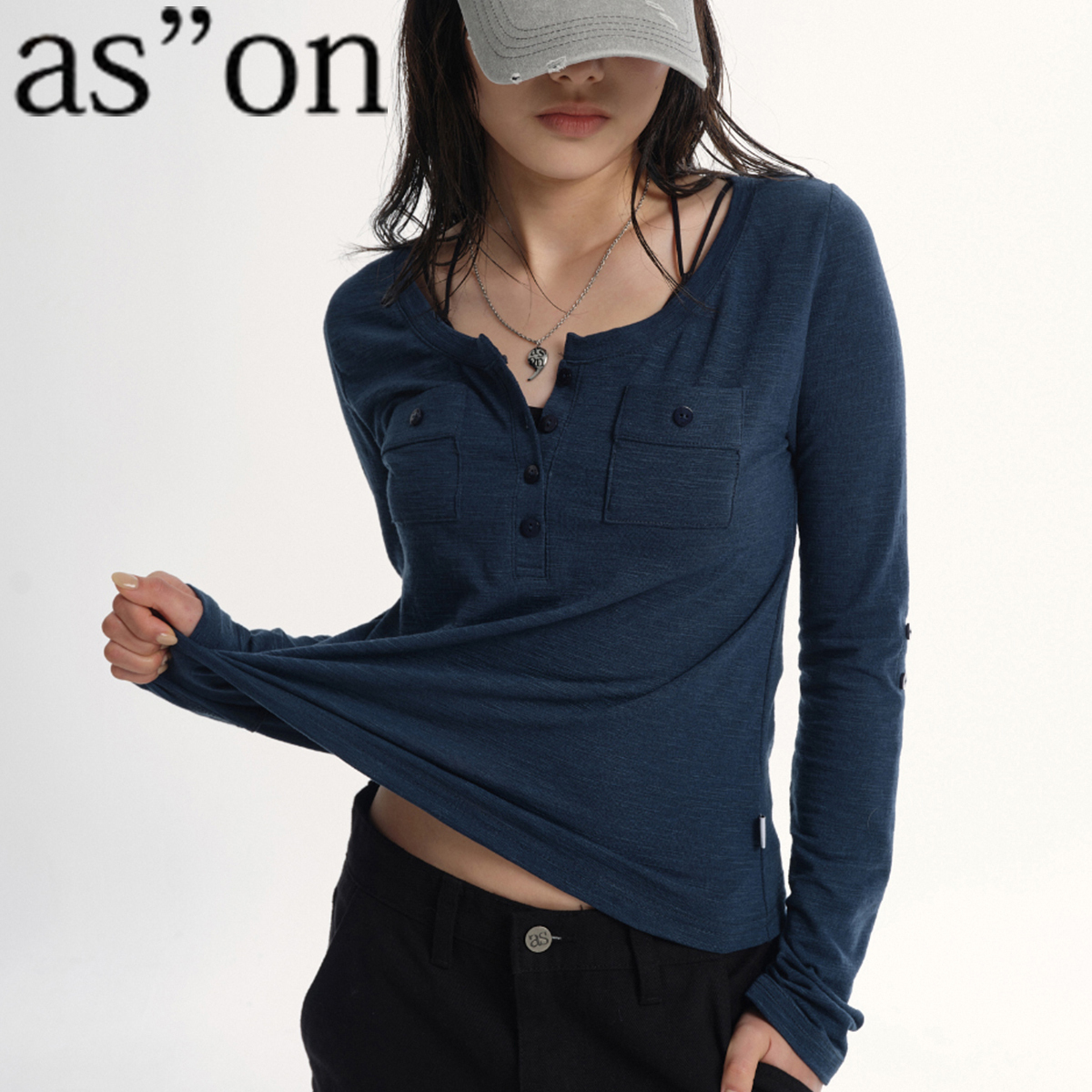 ★as''on★ATLANTA POCKET TEE / BLUE-GREEN★正規品/韓国送料込