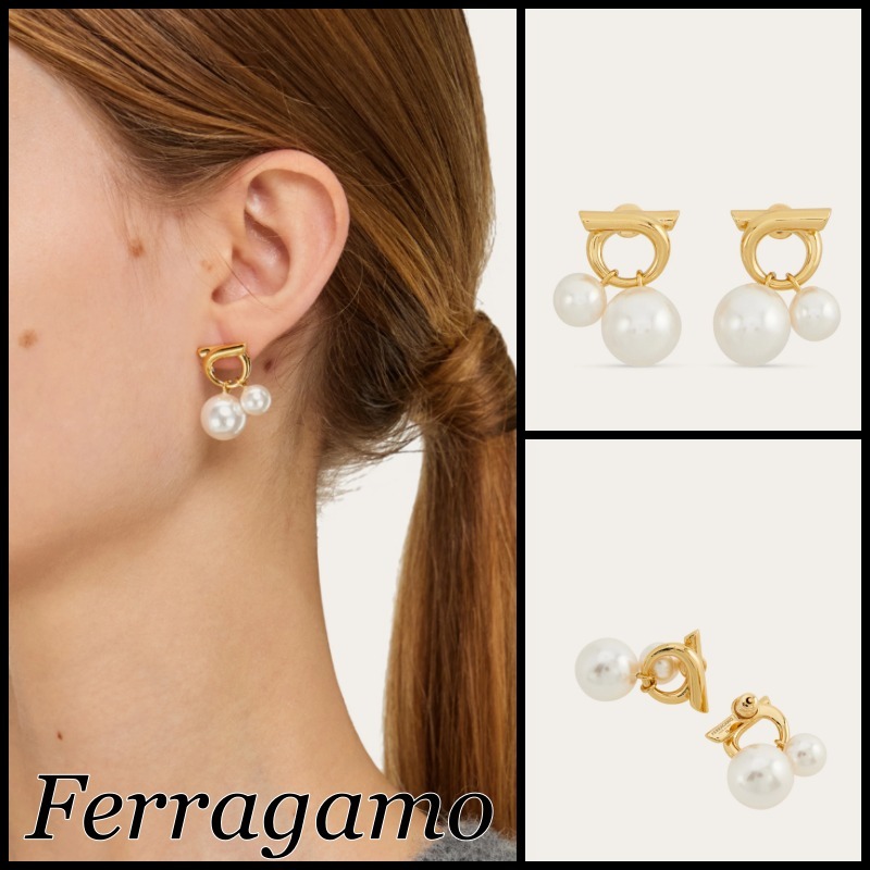 【関税込】◆Ferragamo フェラガモ◆ガンチーニ パール ピアス