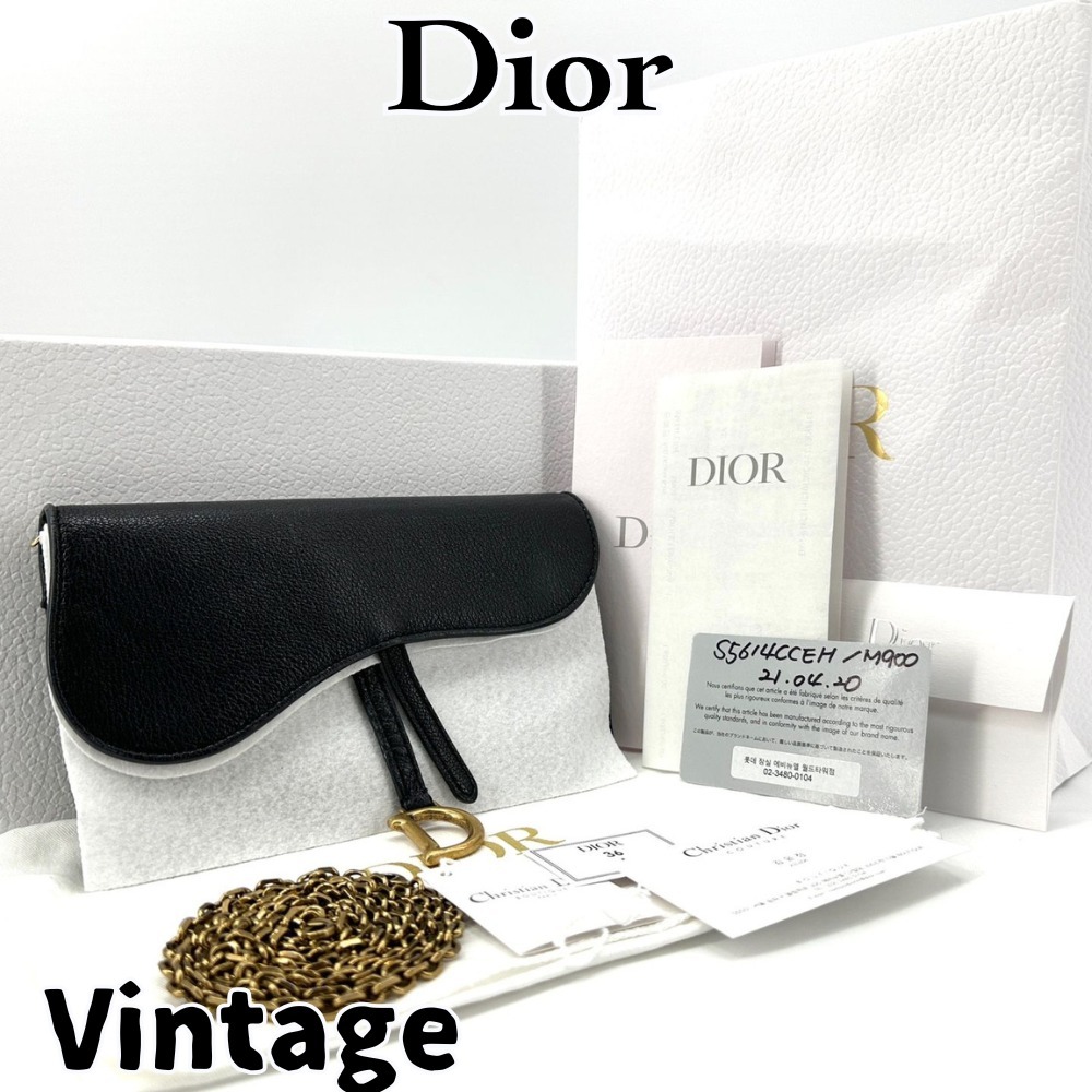 【ヴィンテージ】Rank:B☆Dior BLACK WOC チェーン サドルバッグ
