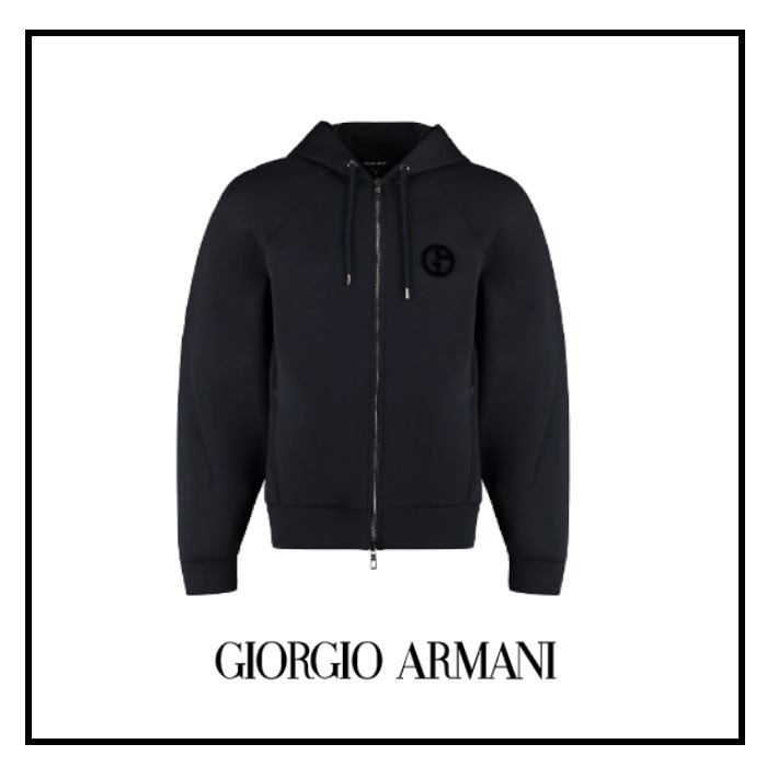 GIORGIOARMANI ロゴ刺繍 ジップ ドローストリング パーカー