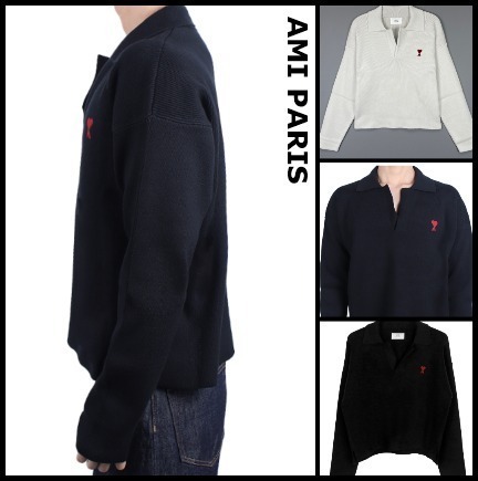 AMI PARIS アミ パリス ハート ロゴ ポロ ニット セーター