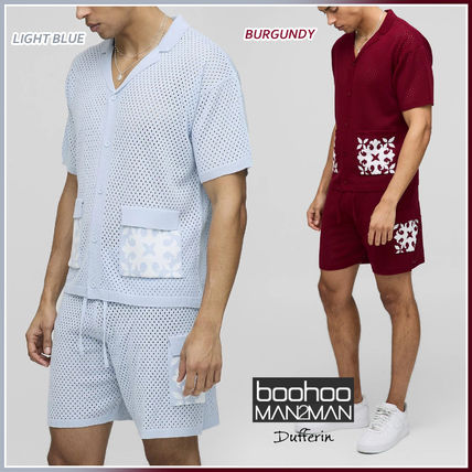 【boohoo】ニットポロ＆ショートパンツ set セットアップ boohoo(ブーフー) フード付き ニットトラックスーツ 上下セット