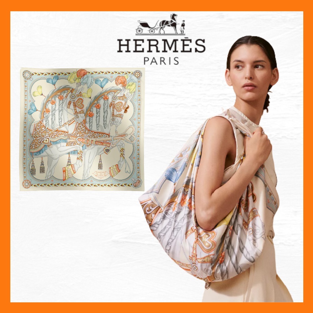 優雅に結ばれた愛 HERMES Carre 90 Harnais de Coeur スカーフ