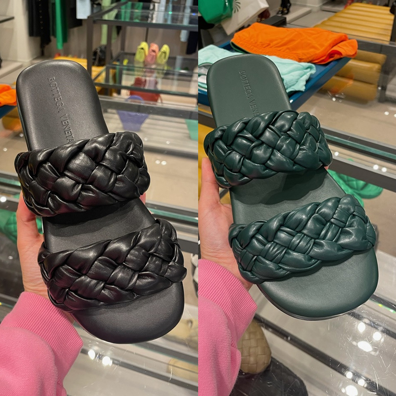 直営店☆BOTTEGA VENETA☆ Intrecciato レザー スライドサンダル