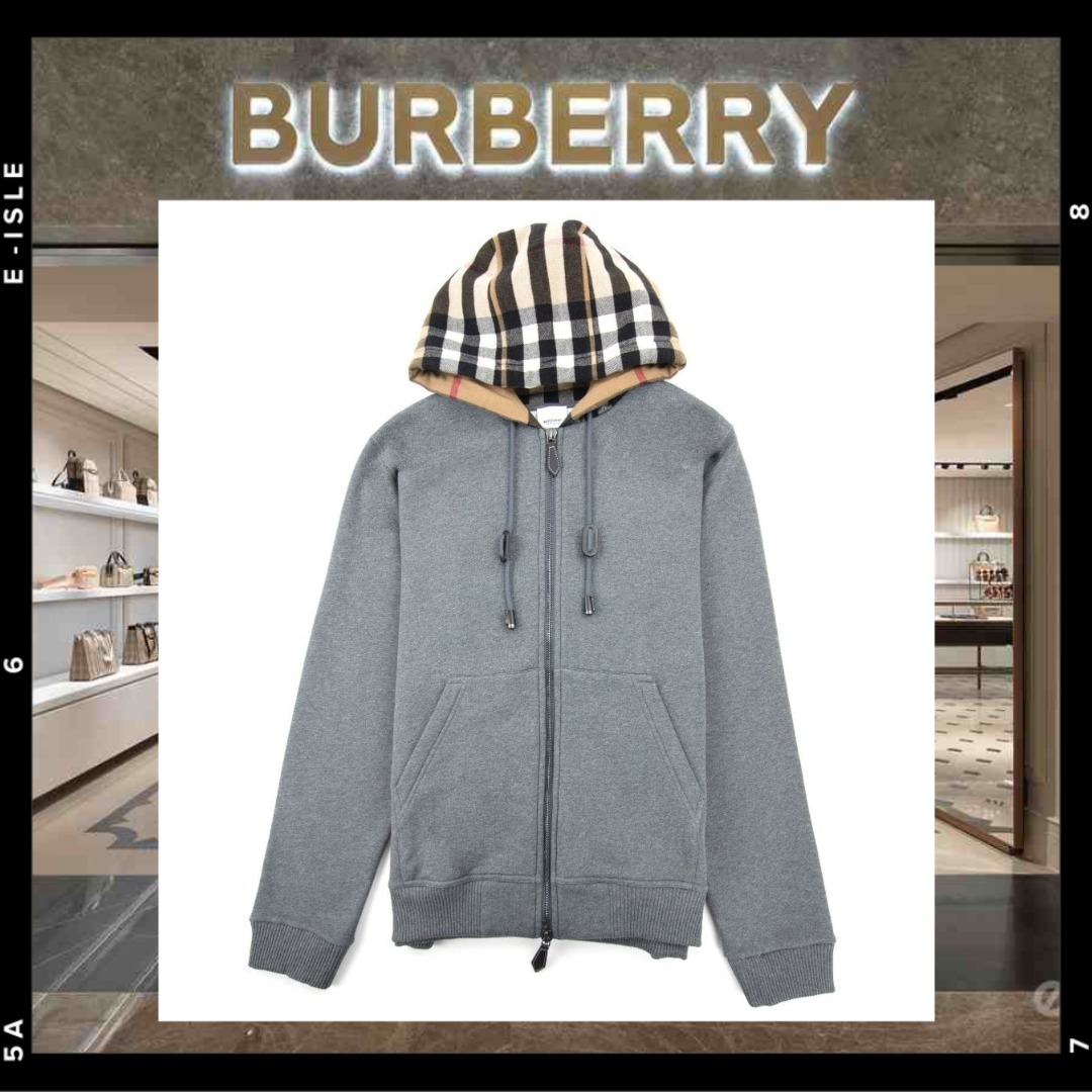希少【Burberry】チェックフード コットンブレンド パーカー