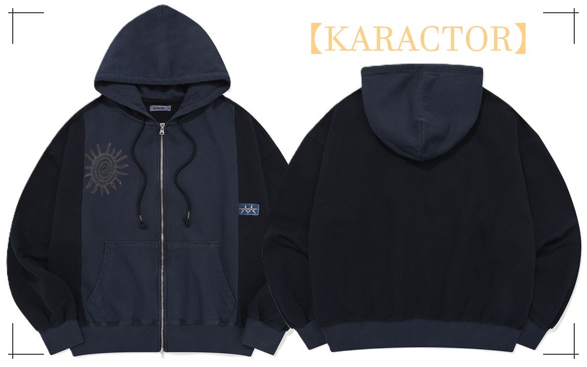 【KARACTOR】 Garment dyed hooded zip-up