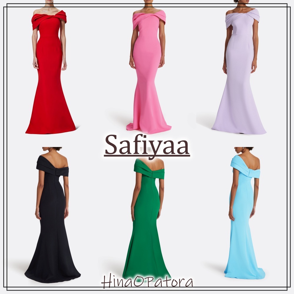 関送込*Safiyaa*ドレープ オフショルダー ロングドレス