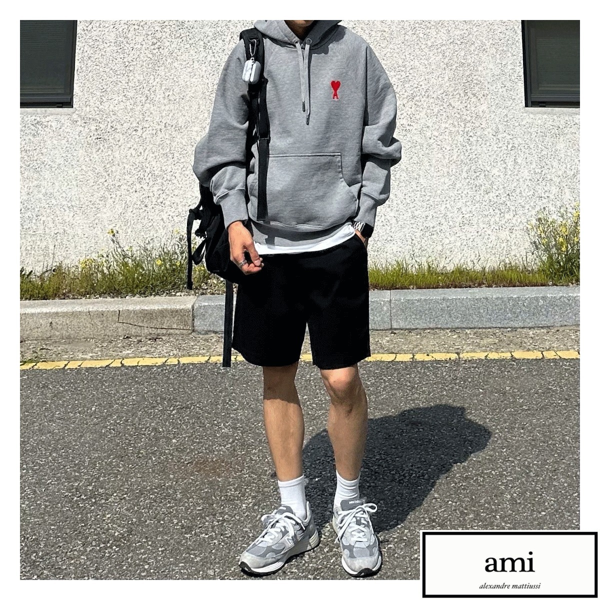 AMI ★ de Coeur Hood Sweatshirt Heather Grey