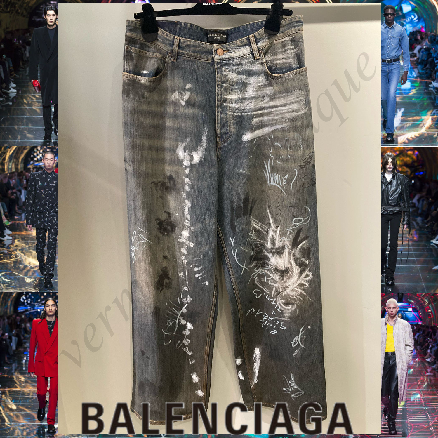 BALENCIAGA グラフィティ バギー デニム パンツ ブルー