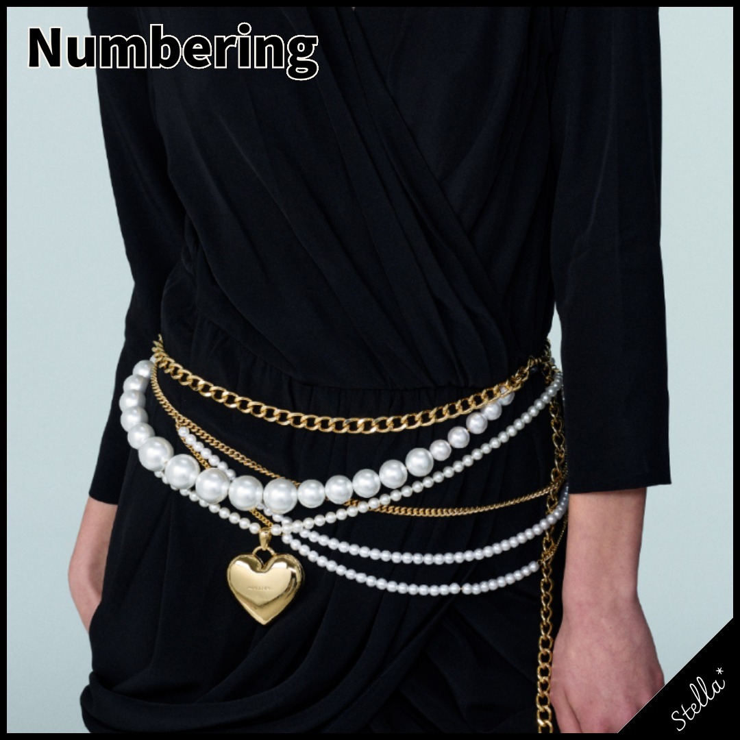 注目■NUMBERING■人気 パールチェーンベルト ゴールド/ホワイト