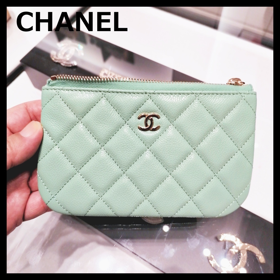 CHANEL シャネル ポーチ ココマーク CC グリーン