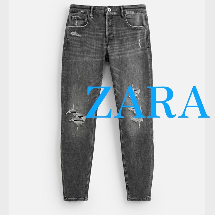 【ZARA】SKINNY FIT ダメージデニムパンツ グレー 7223/490/802
