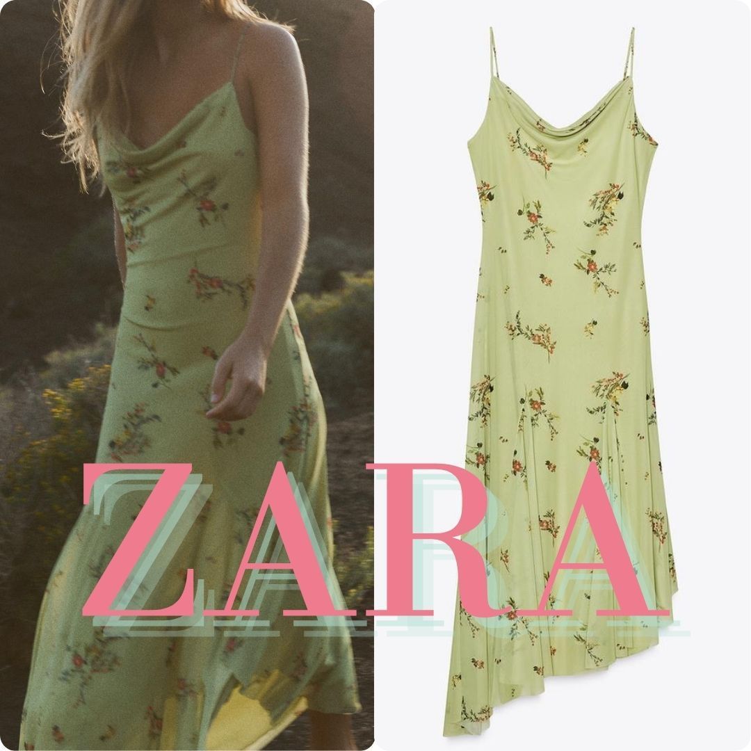 ZARA プリントチュール ミディワンピース 5039/123