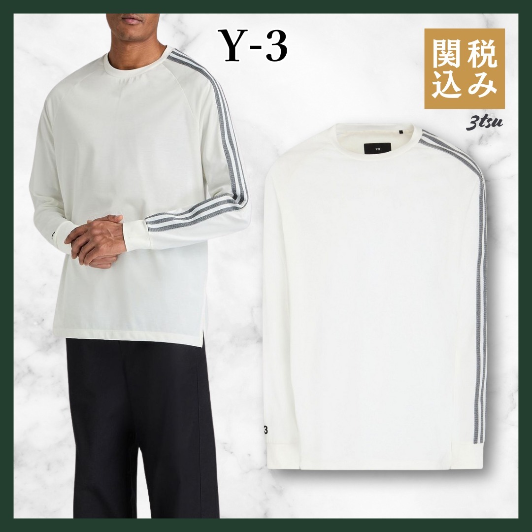 Y-3★コットン混ジャージー Tシャツ ストライプ ホワイト 長袖