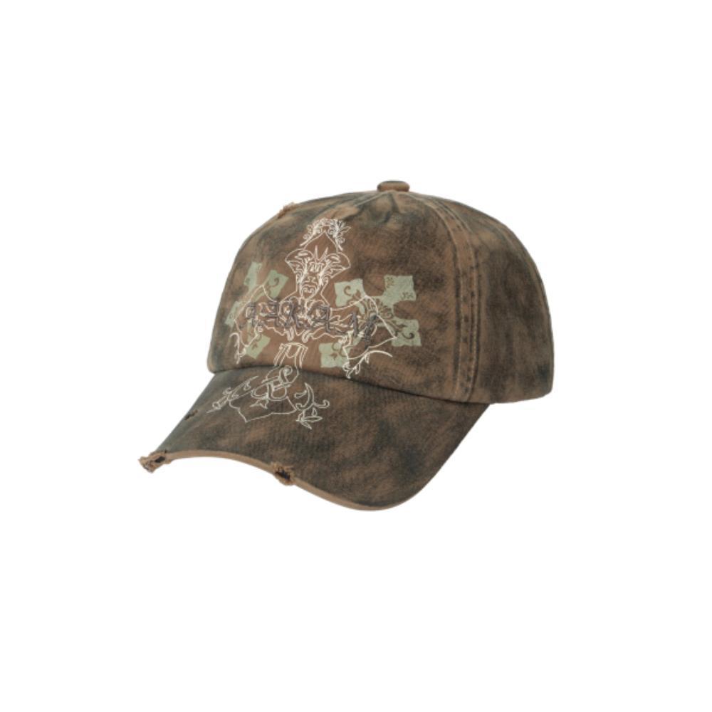 ◆AAKAM◆ CROS2 Washed Damage Ball Cap Khaki