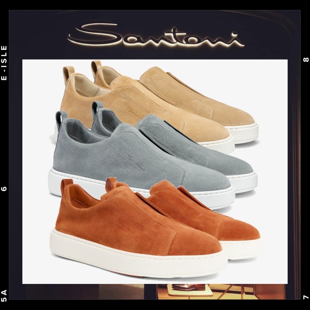 希少【Santoni】スエード スリッポン スニーカー