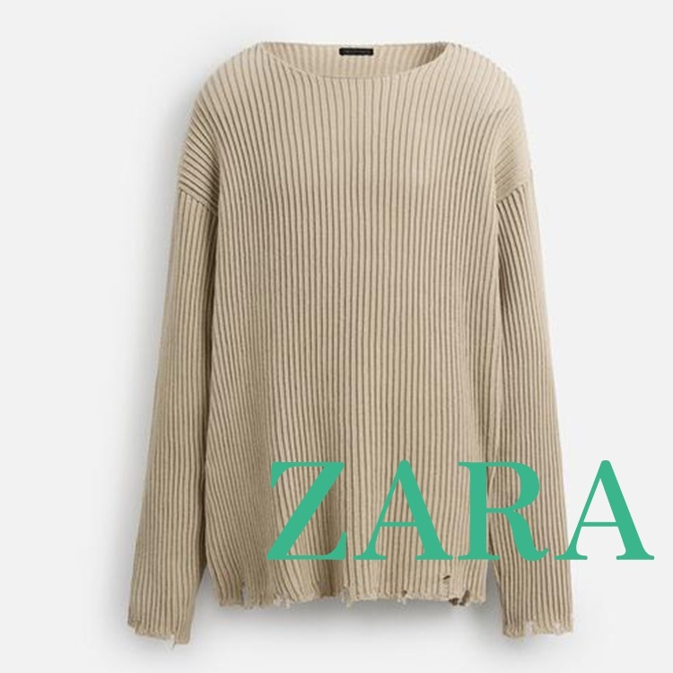 【ZARA】リブ編みダメージ加工セーター 3166/415/710