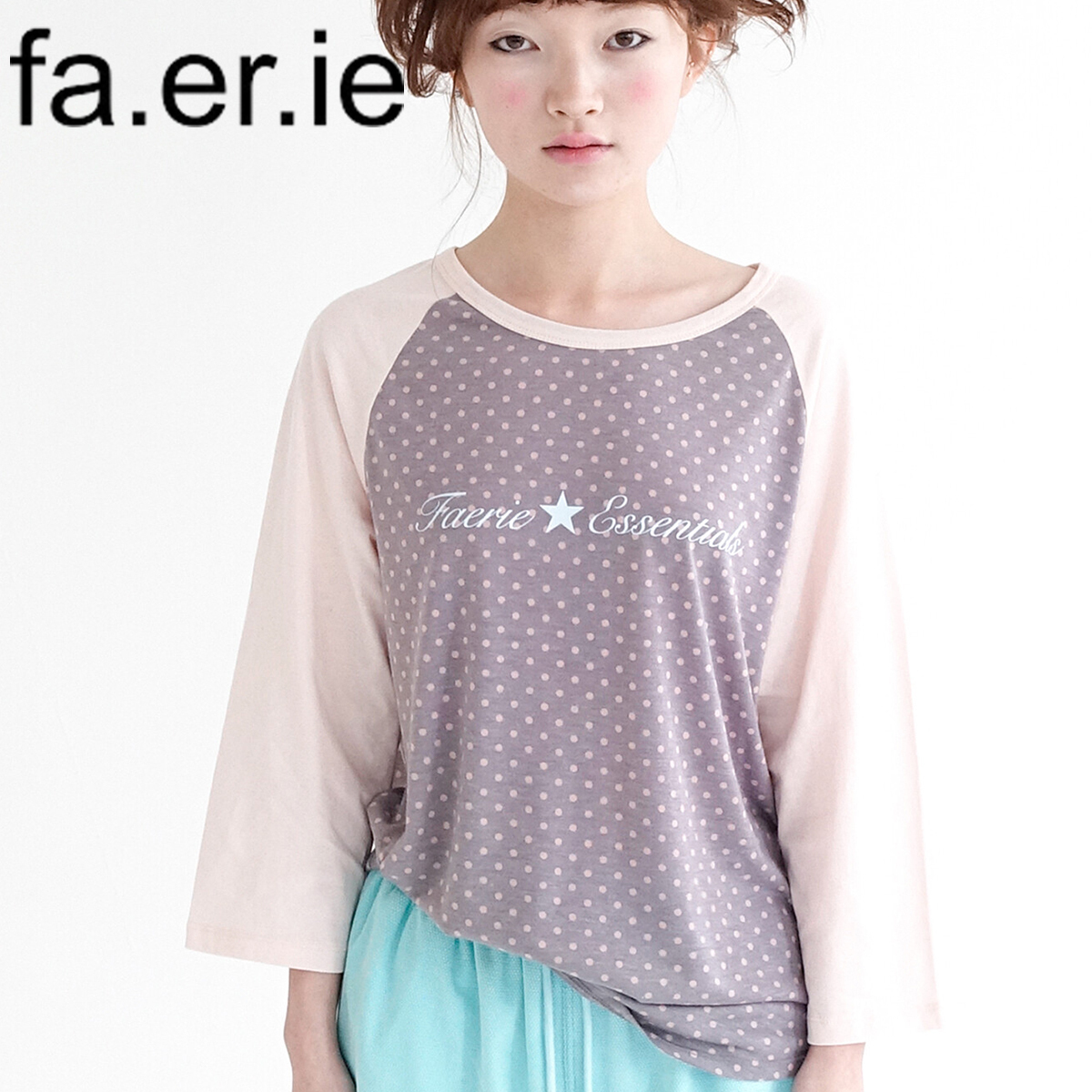 ★fa.er.ie★dot raglan sleeve top (pink)★正規品/韓国送料込