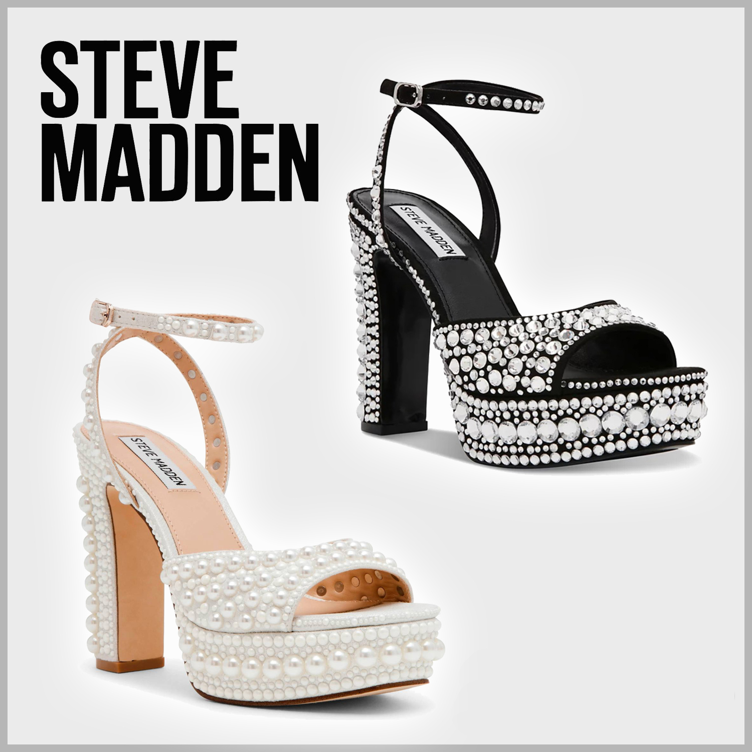 【Steve Madden】クリスタルとパールのハイヒールサンダル