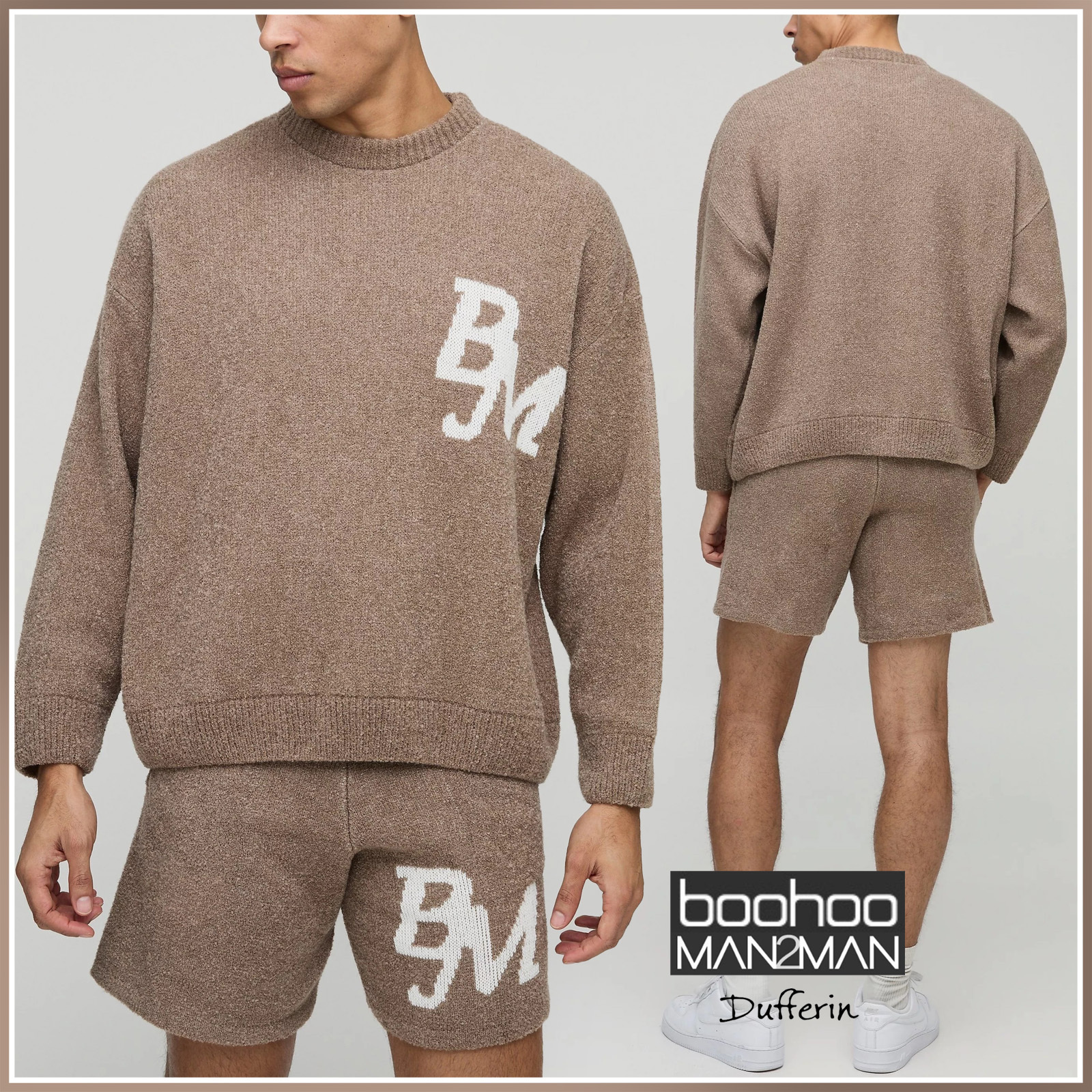 boohoo BM BOUCLE ニット トップス & ショート セットアップ