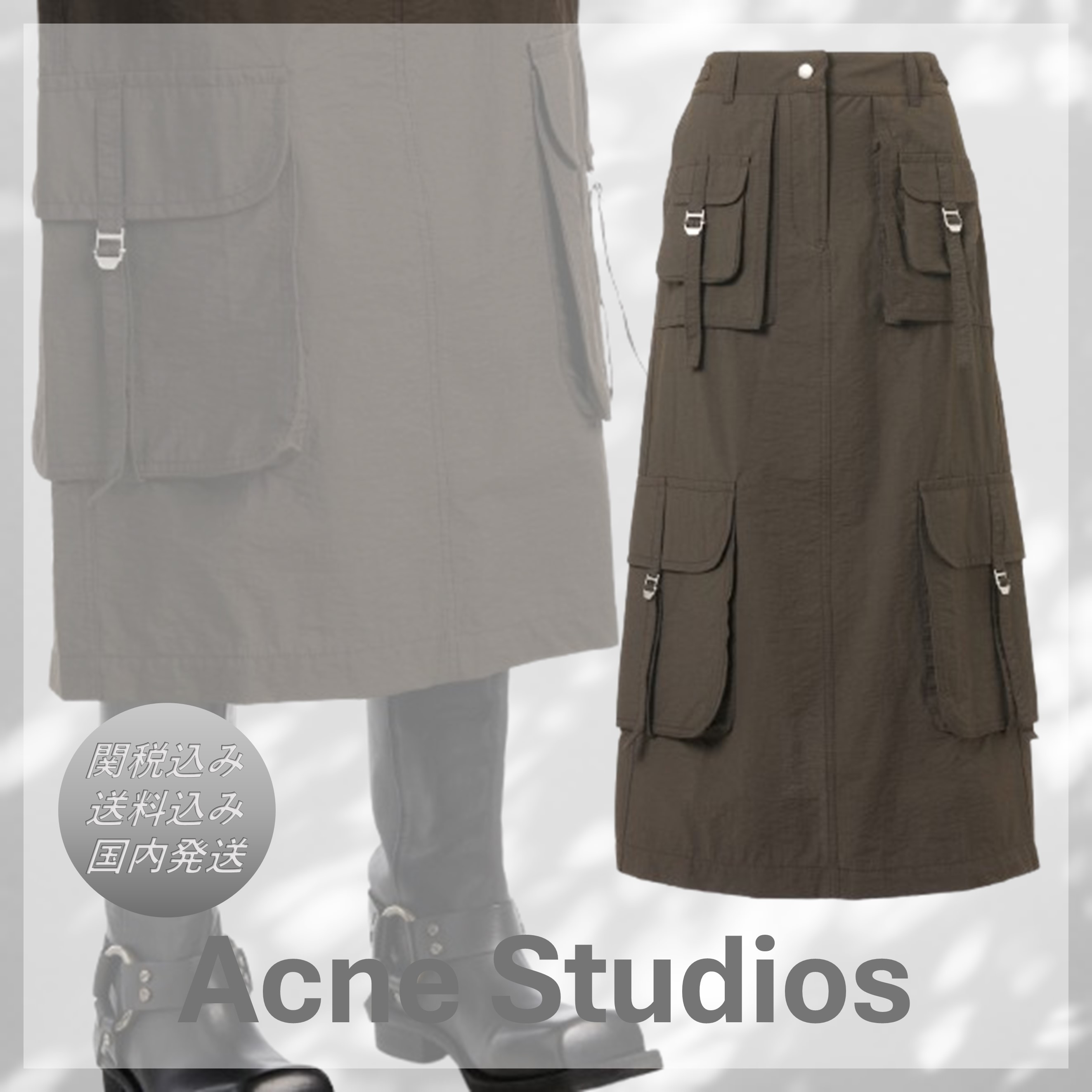 送関込■Acne Studios■ロゴ入 コットンブレンドミディスカート