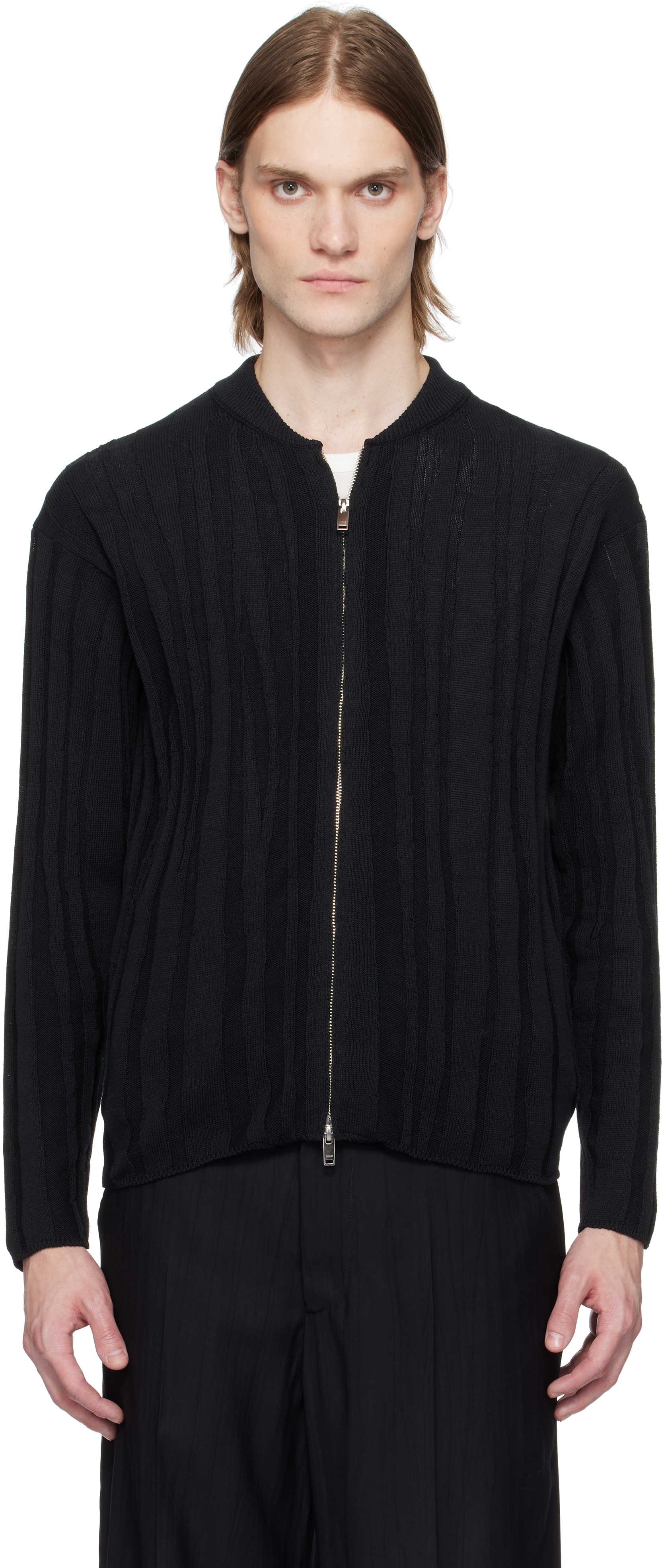 【関税込み】YOKE ブラック Roundum Rib Zip Knit ジャケット