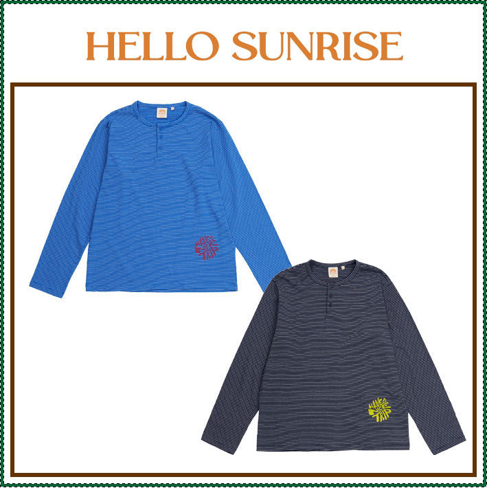 【HELLO SUNRISE】 Henley Neck Stripe LS Tee / 追跡付