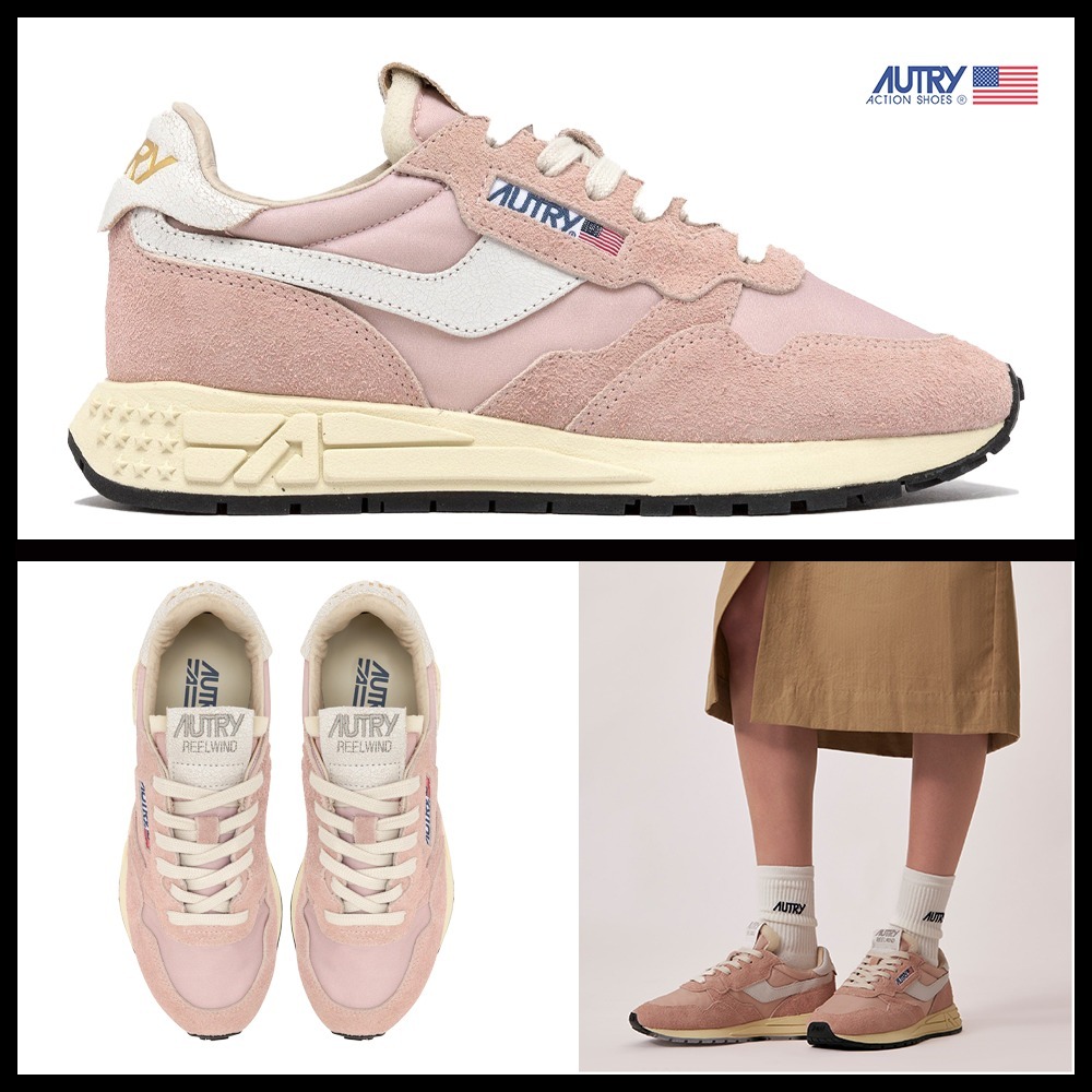 ★AUTRY★REELWIND LOW SNEAKERS IN WHITE AND POWDER PINK★