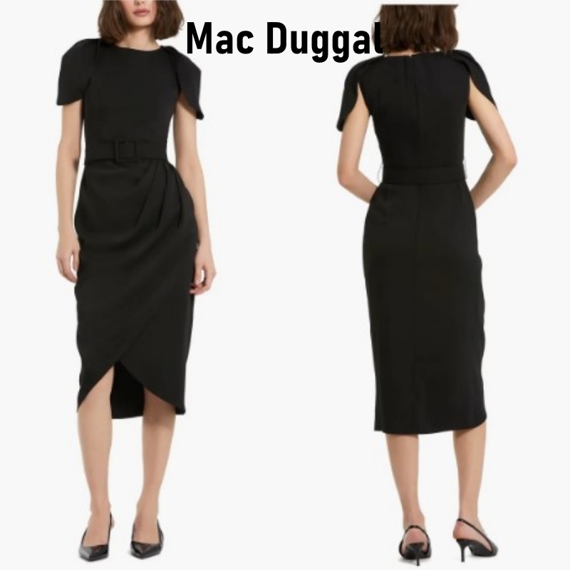 Mac Duggal☆クレープ ハイネック ミディ チューリップ ドレス