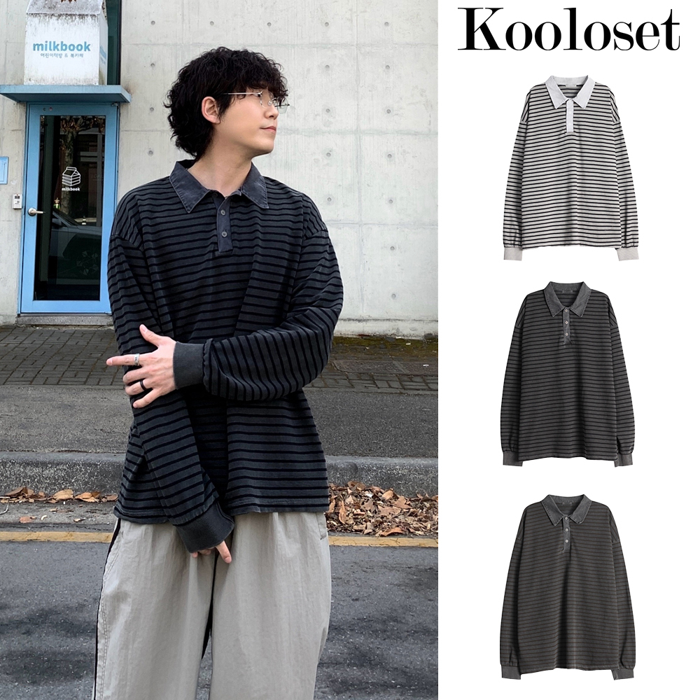 【KOOLOSET】Pigment Stripe Collar Long Sleeve