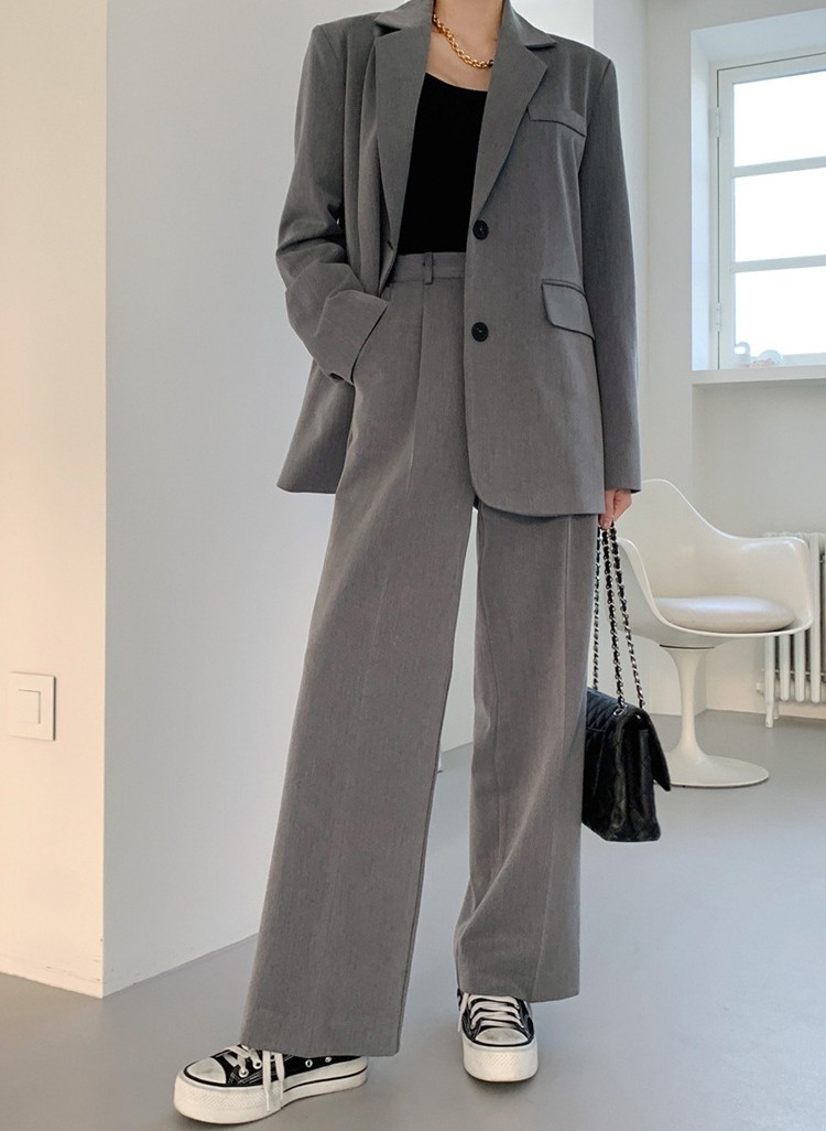 グレー セットアップ スーツ ハイウエスト パンツ ジャケット
