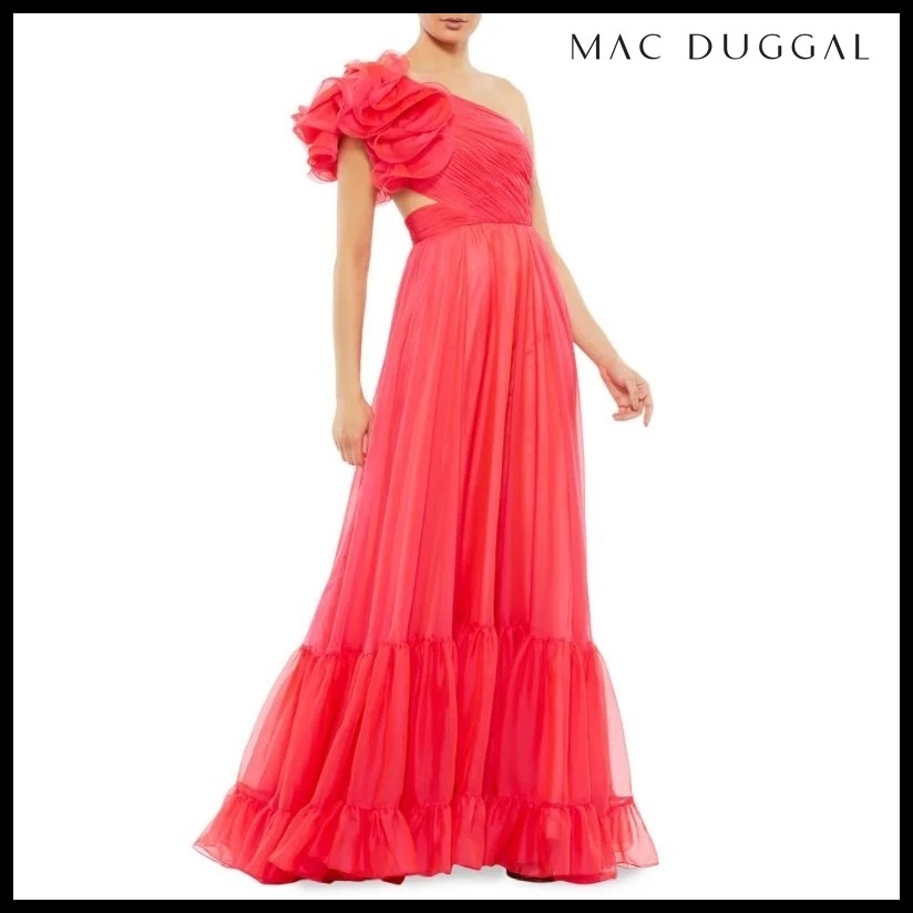 Mac Duggal ワンショルダーフリルティアードガウン