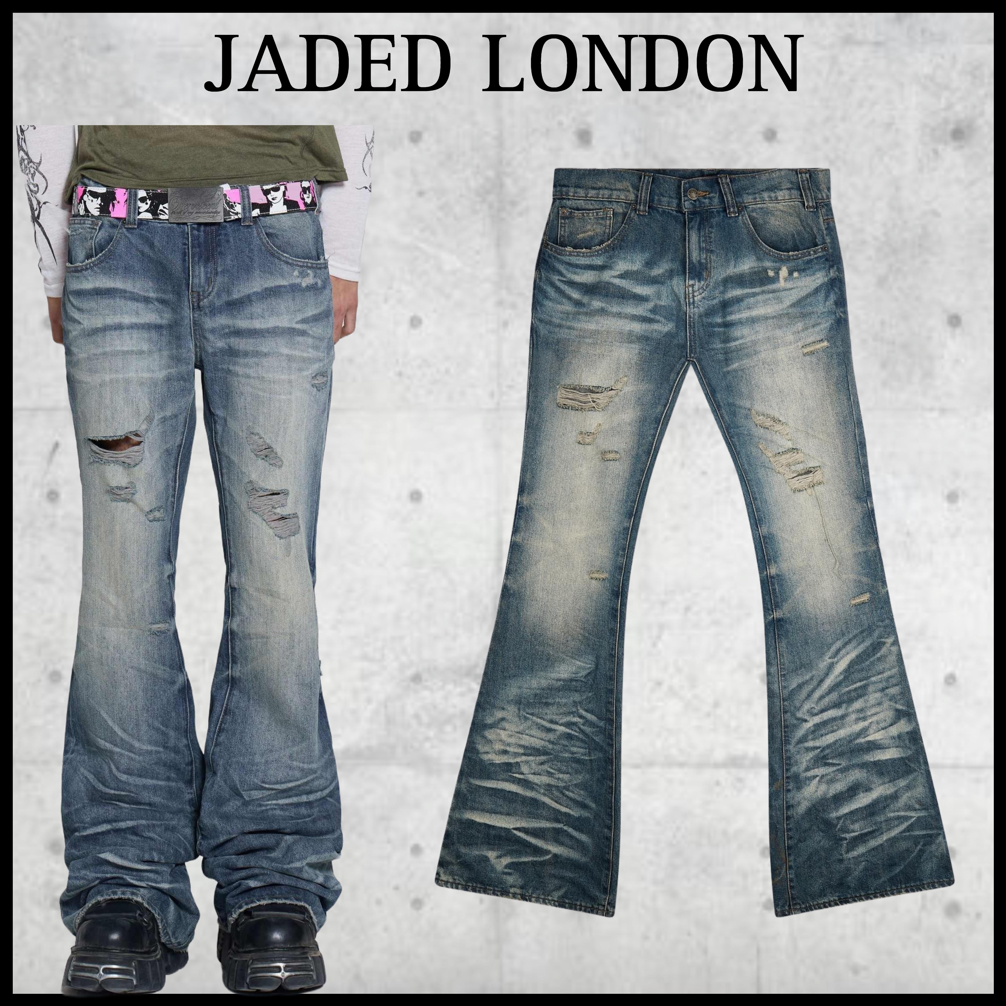 【JADED LONDON】 送料関税込み ダメージ加工 フレアジーンズ