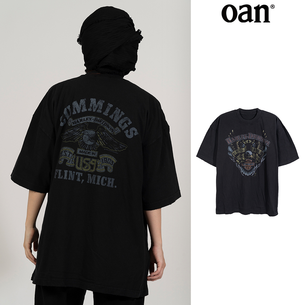 【oan】Vintage Black Harly Eagle Short Sleeve T-shirt