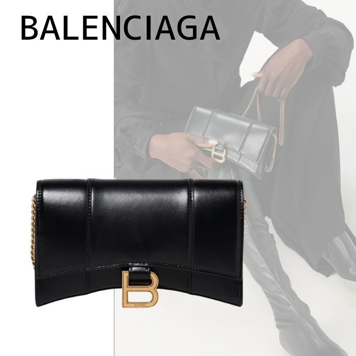 【BALENCIAGA】アワーグラス チェーン ミニ ウォレット ブラック