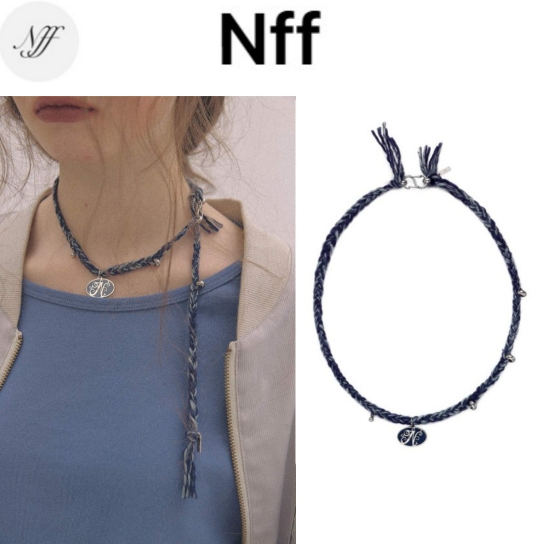 [韓国人気ジュエリー] nff braided charm necklace-blue