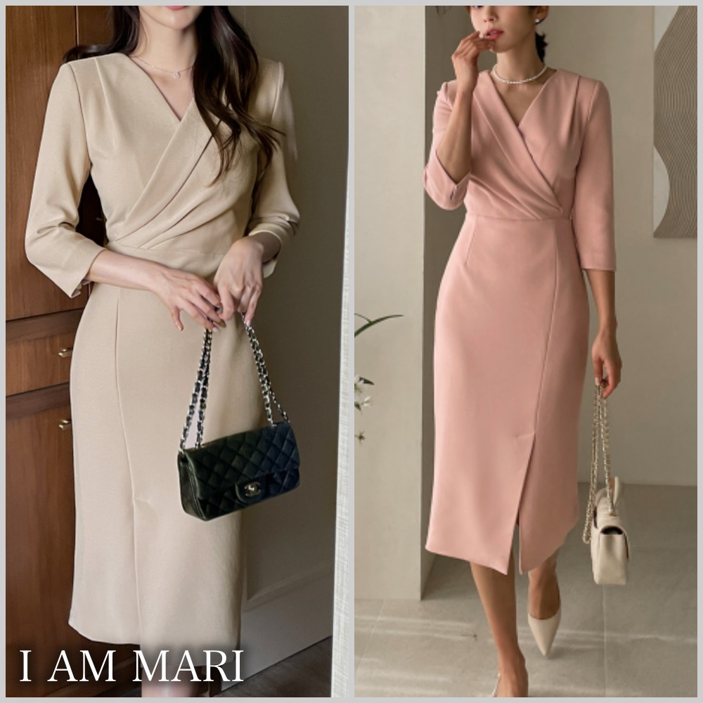 ★IAMMARI★ シェーリングラップスリットワンピース 3カラー
