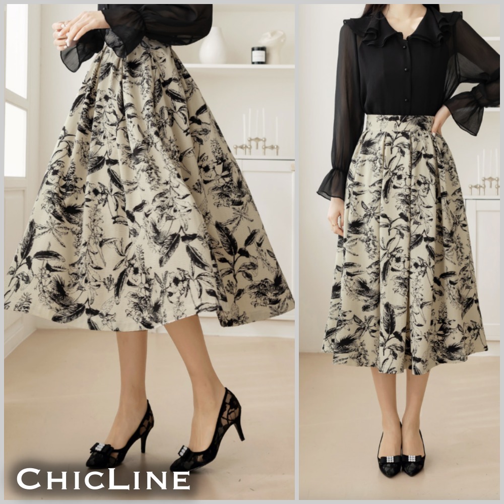 ★ChicLine★ フラワービッグプリーツスカート