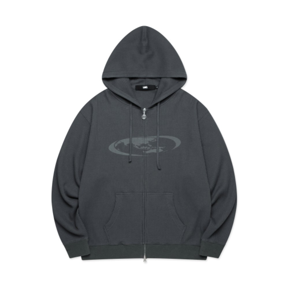 ■LMC■ OVAL GLOBE WAFFLE ZIPUP HOODIE charcoal 0LM44FHZ113C
