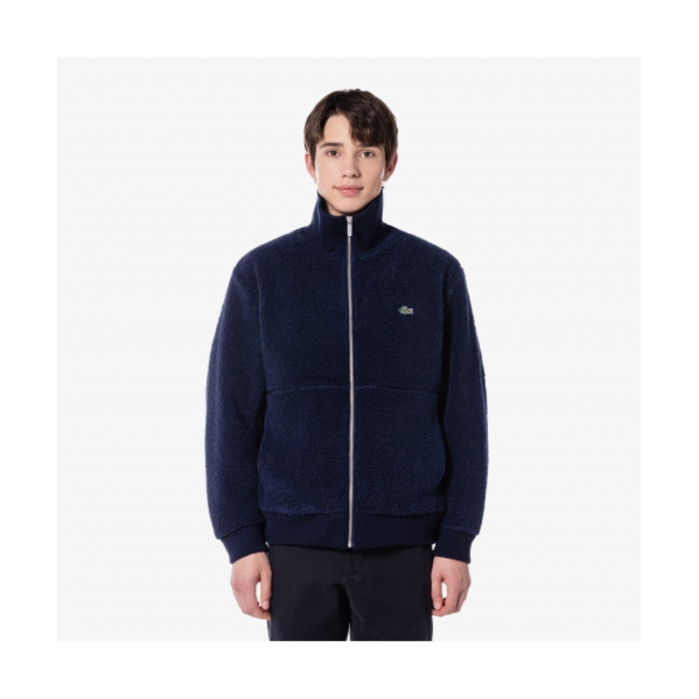 ■LACOSTE■ Men's Wide Ribbed Collar Fleece Jacket Dark Navy