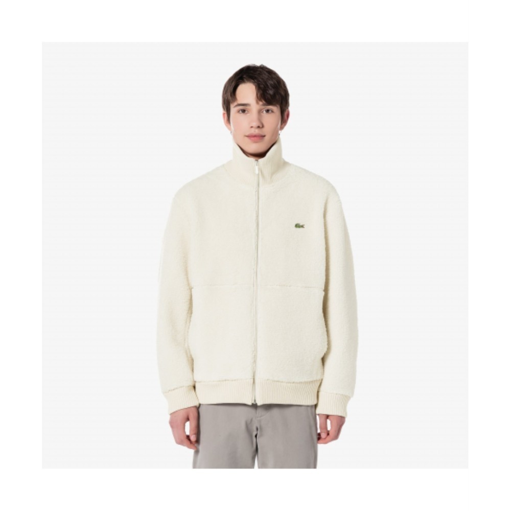 ■LACOSTE■ Men's Wide Lip Collar Fleece Jacket Cream SH880E
