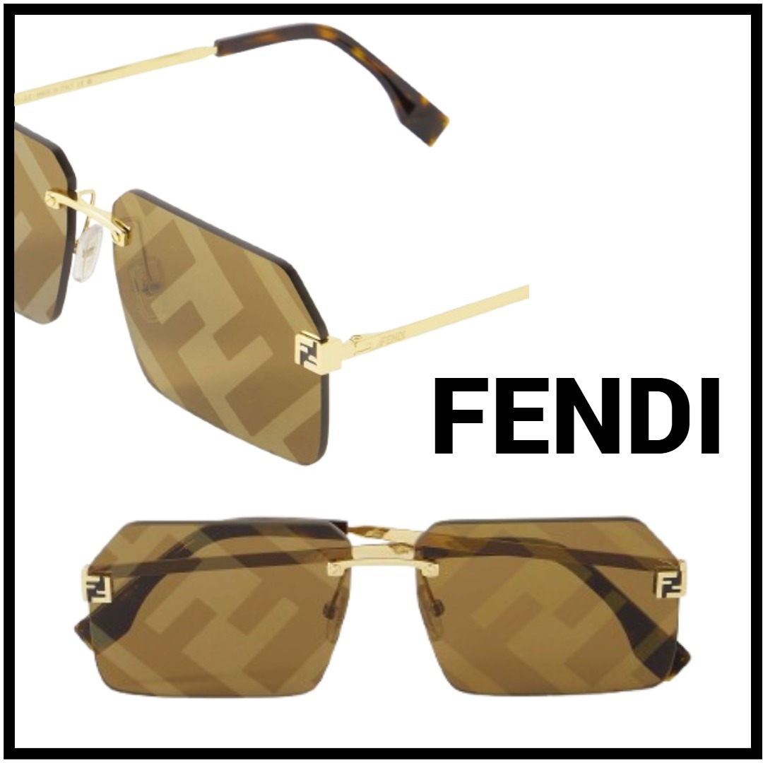関税込★FENDI サングラス レクタングルフレーム ブラウン ロゴ