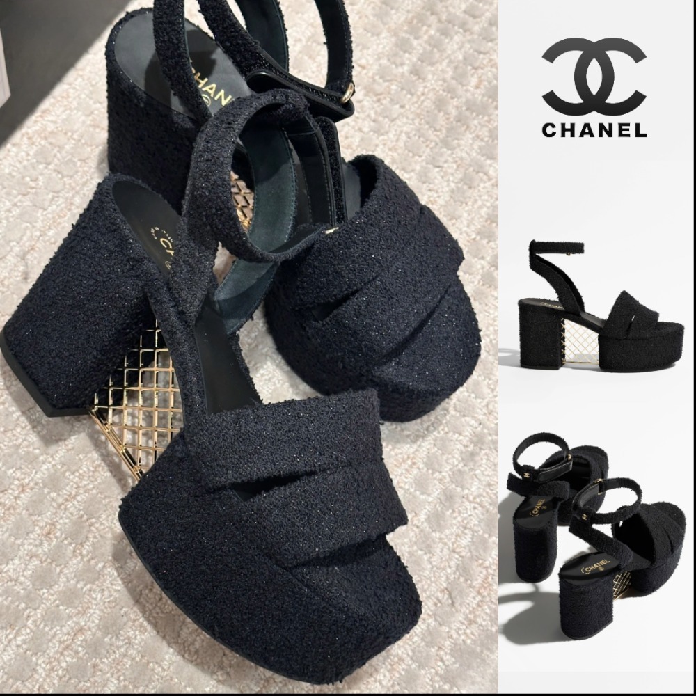 【ゴールドが映える】CHANEL ツイードサンダル