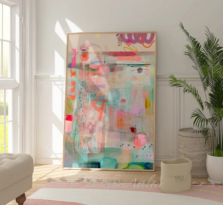 【関送料込】パステルカラー モダン 抽象画 アート 50×60cm