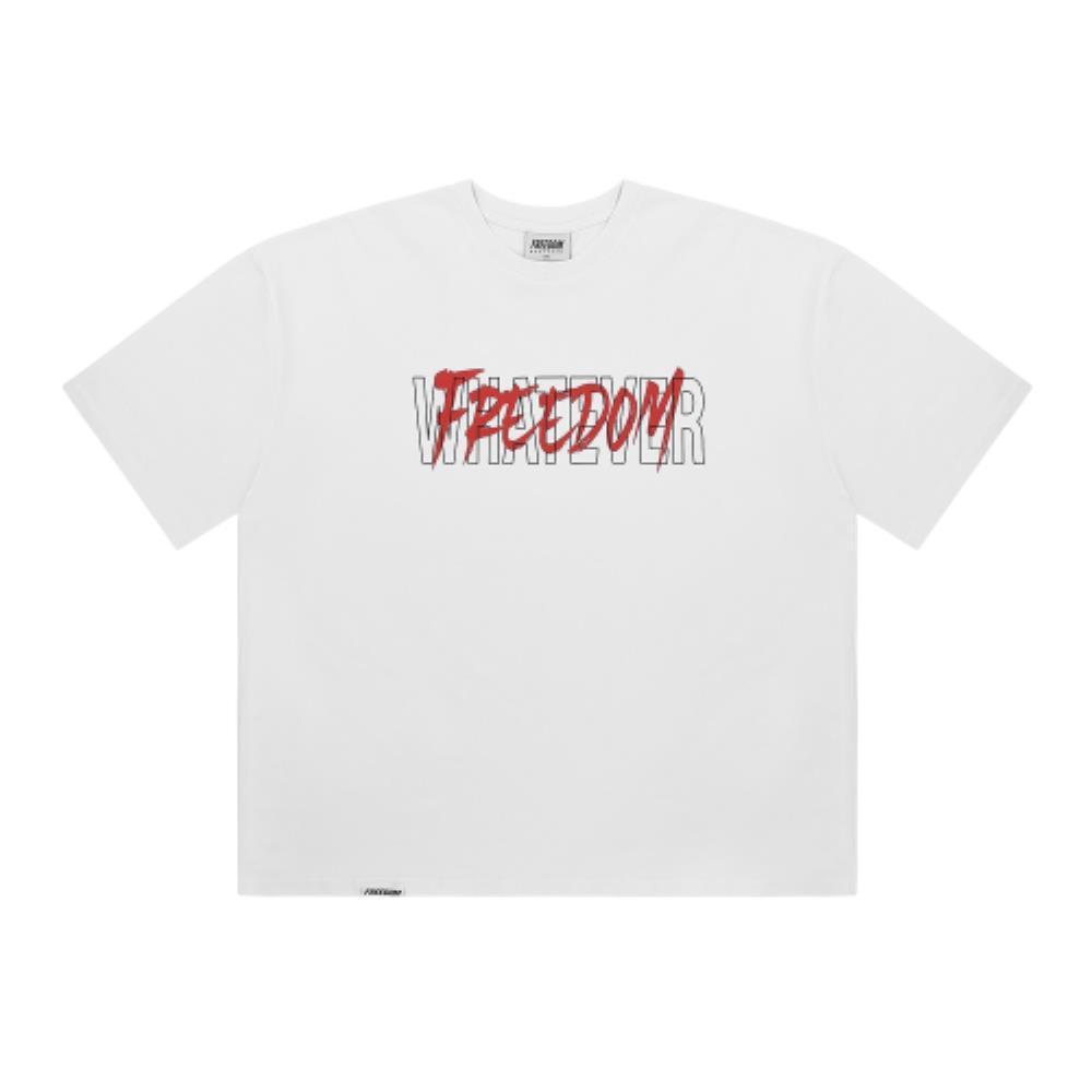 ☆FREEDOM☆ Whatever Lettering Overfit T-Shirt White Red FD2