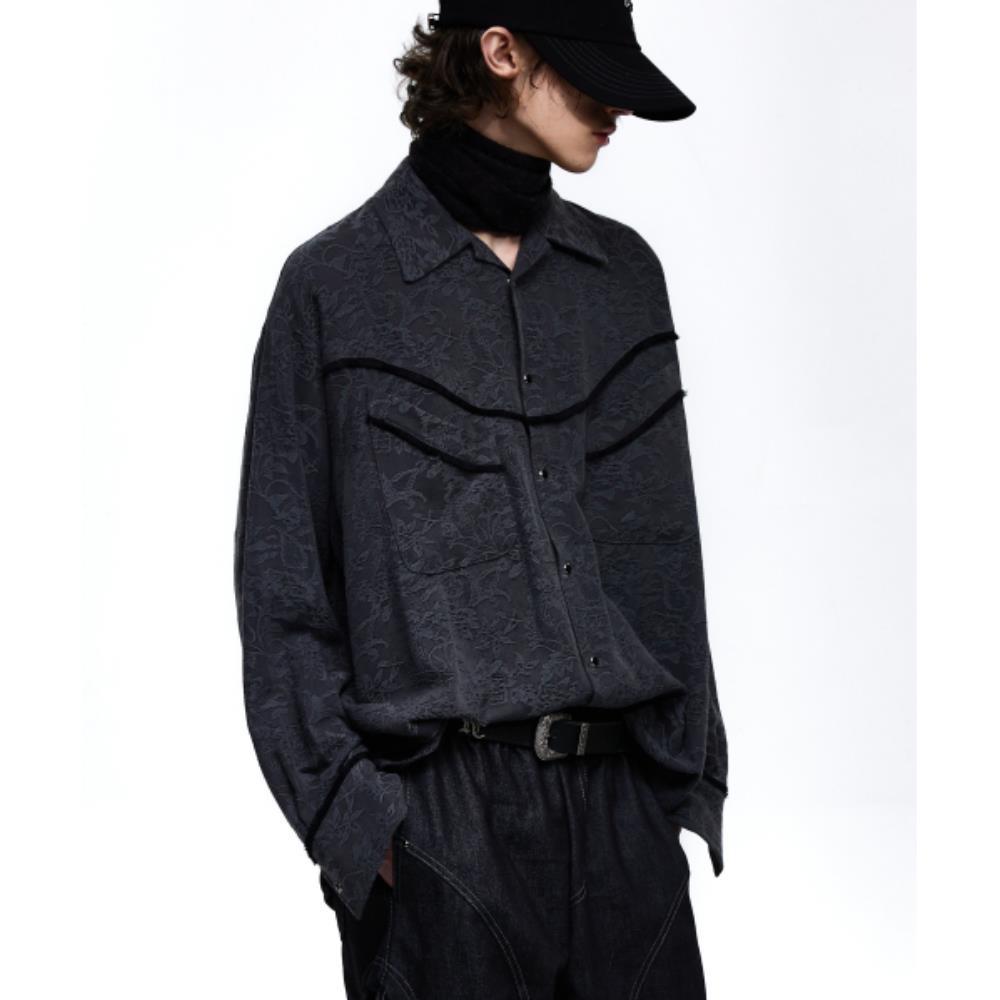 ■R.SHEMISTE■ FLORAL JACQUARD WESTERN SHIRT BLACK