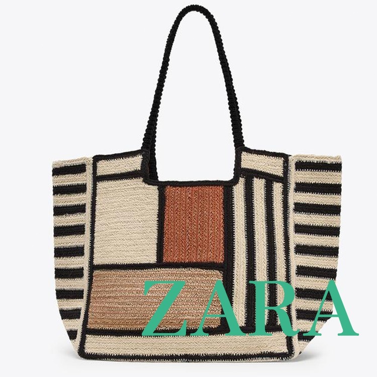【ZARA】ジュートストライプバッグ 0024/002/707