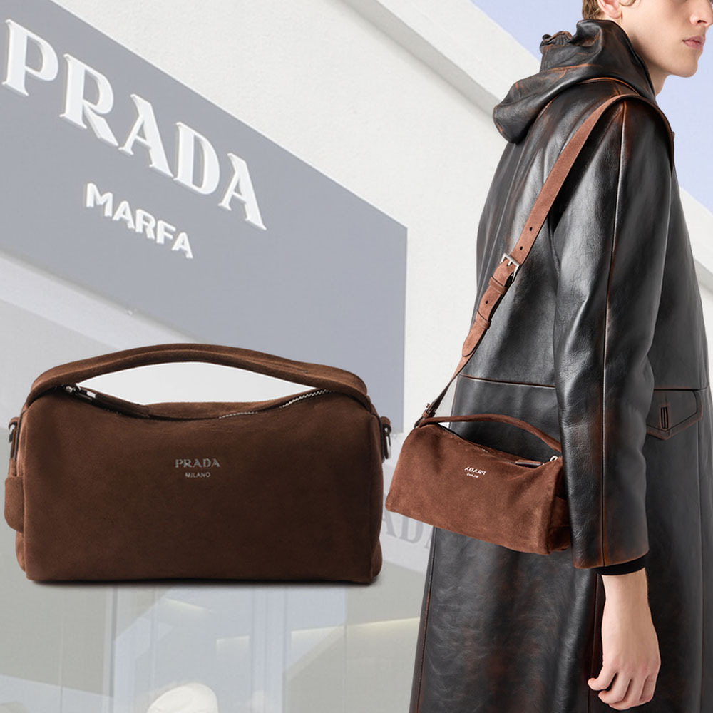 【PRADA】Suede レザーショルダーバッグ